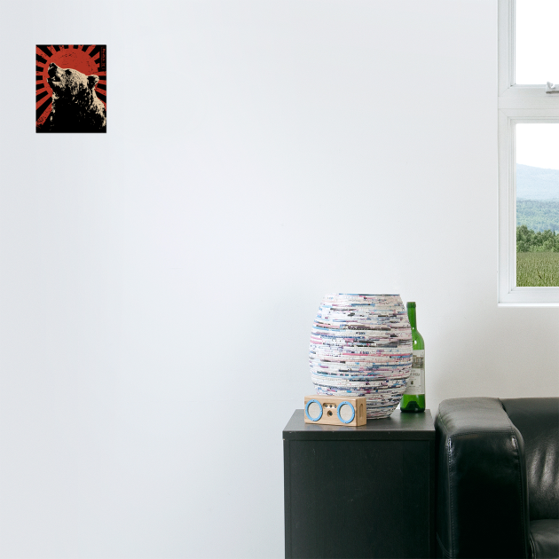 Grizzly Bear Japanese Propaganda Poster Vintage Wildlife Art by TuncGK